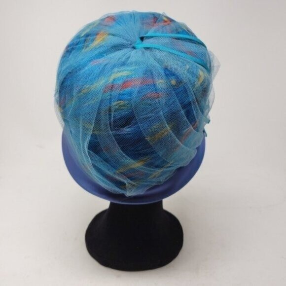 Vintage | Hard Structured Feather Tulle Hat Blue Multicolored Union Made main image 4